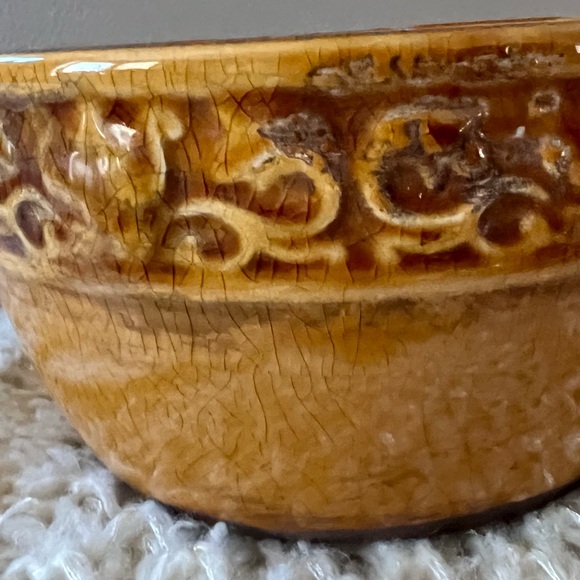 VINTAGE Rustic GLAZED Crackle CERAMIC Amber BOWL - Picture 10 of 15